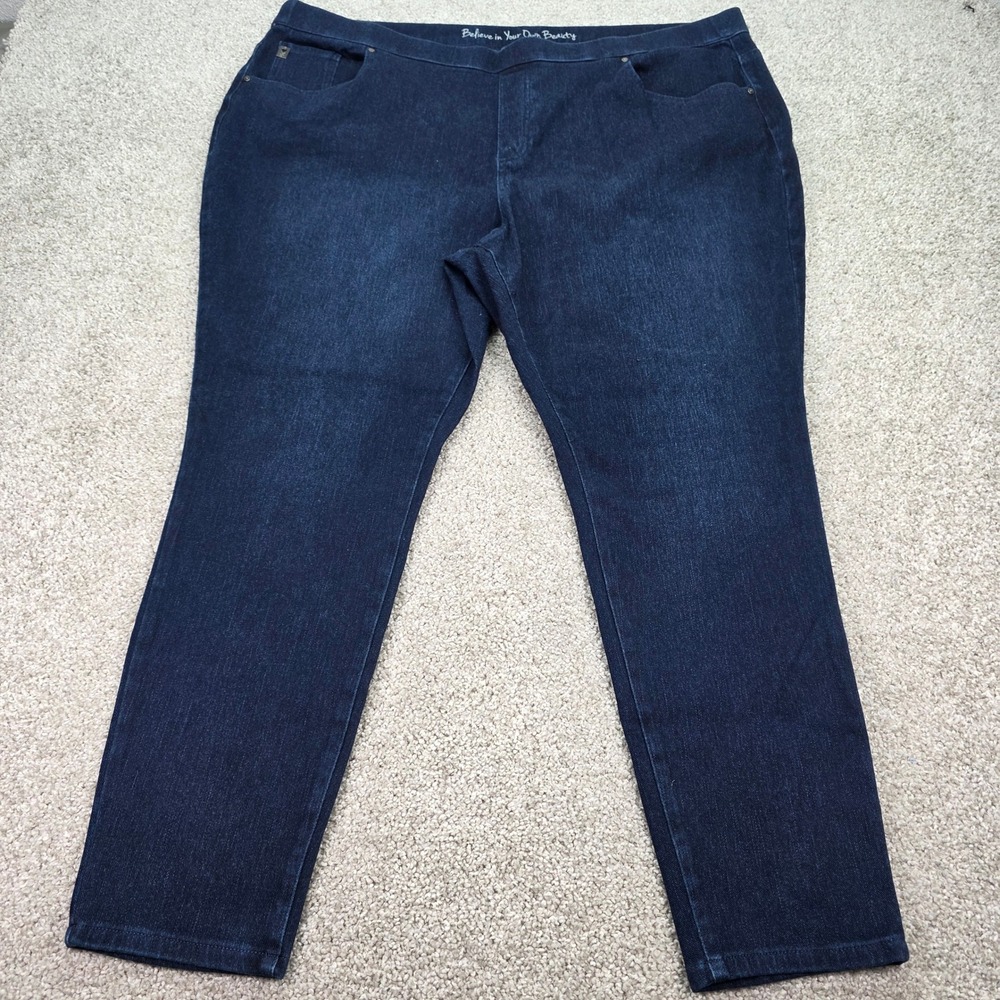 Belle by Kim Gravel Dark Wash Pull On Jeans Indigo Blue Plus Size 26W NEW